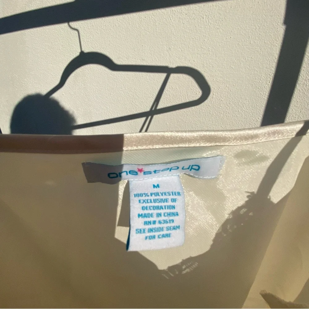 Y2K Fairy Ivory Satin Gold Sequin Beaded Cami Tank Top Size Medium - Picture 9 of 9